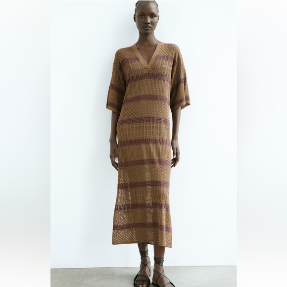 Zara Dresses & Skirts - Zara LONG KNIT KAFTAN DRESS. Ocher Color. Size XS-S. New with Tags.